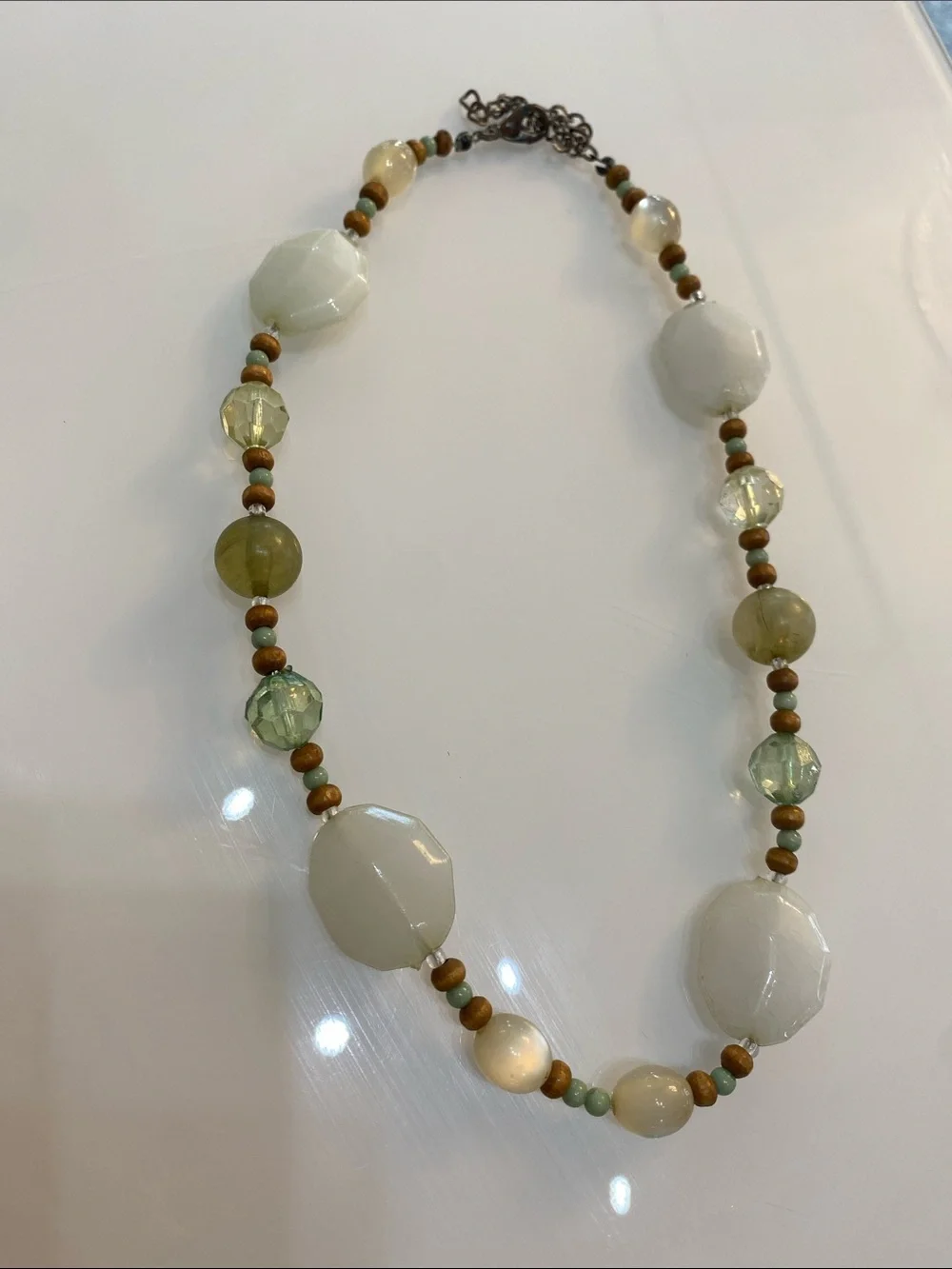Beaded Green and Ivory Statement Necklace